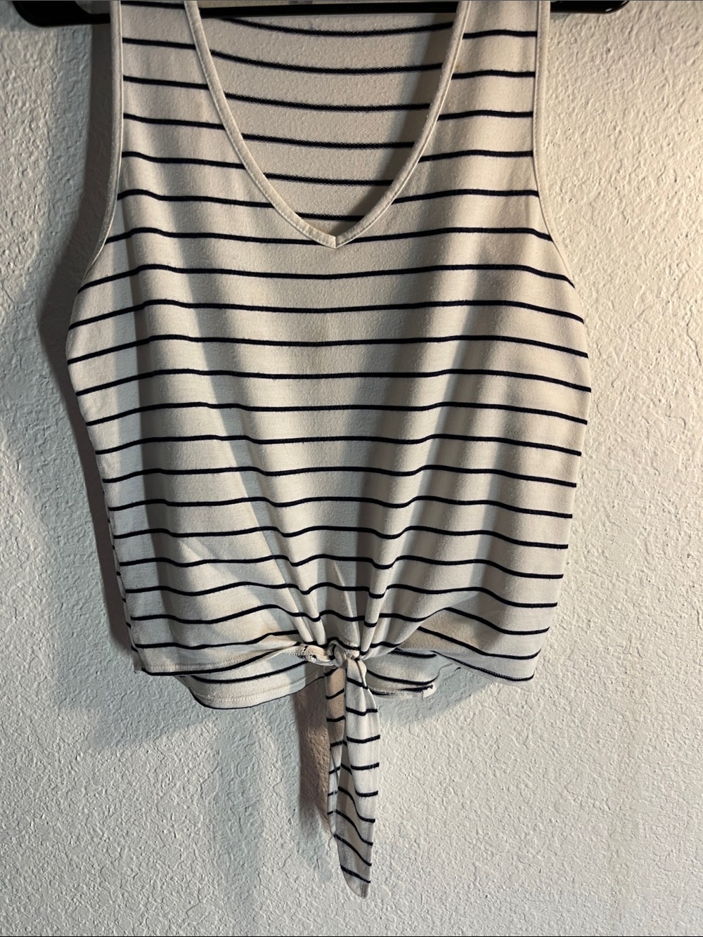 Striped Tie-Front V-Neck Tank Top - White/Black